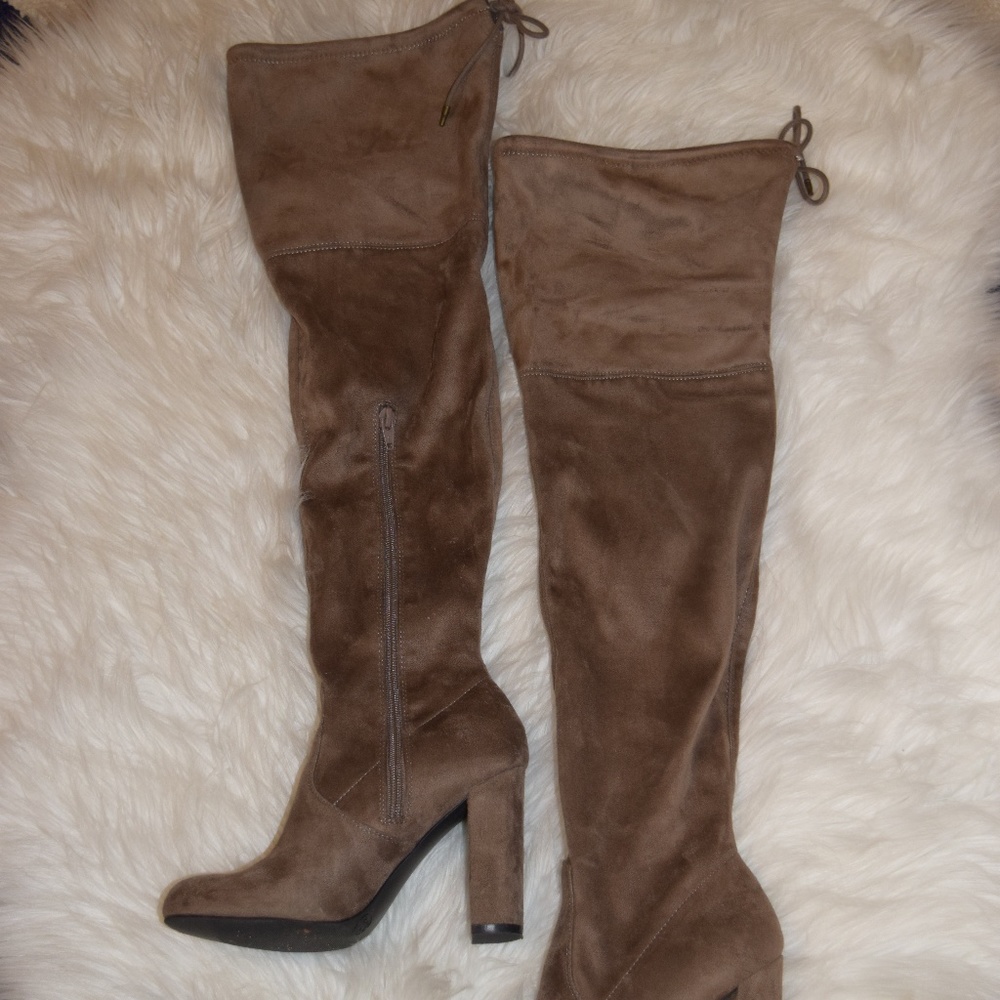 Adorable Taupe over the knee suede boots